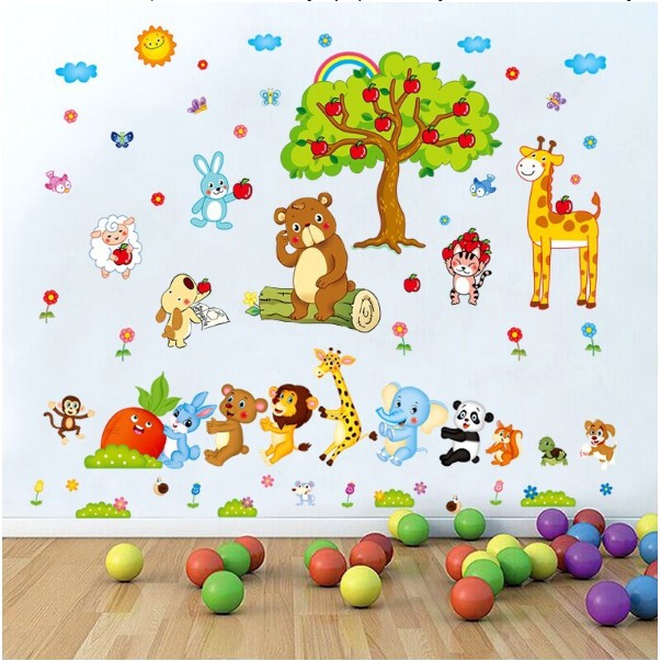 BỘ COMBO DECAL GHÉP ĐÔI TRANG TRÍ - Cây Táo vui nhộn kết hợp với Cà Rốt 01 ( 2 TẤM )