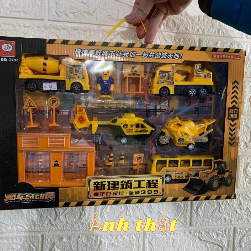 Bộ mô hình xe đồ chơi CÔNG TRÌNH cho bé: ô tô,Cần cẩu, Xe Ben, Xe Tải, Trộn bê tông