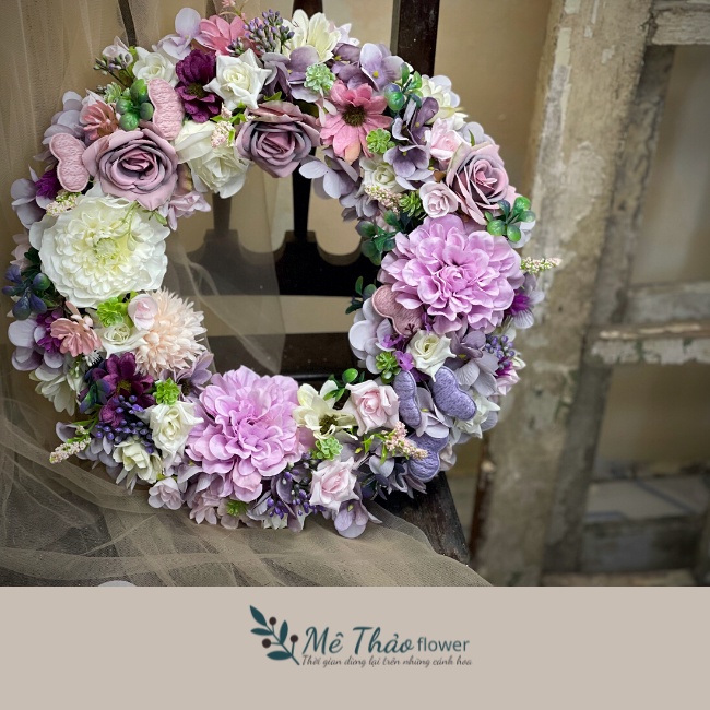 Vòng Nguyệt Quế Treo Cửa Trang Trí Phòng, Decor Phòng Khách, Chật Liệu Hoa Lụa Cao Cấp Mê Thảo Flower