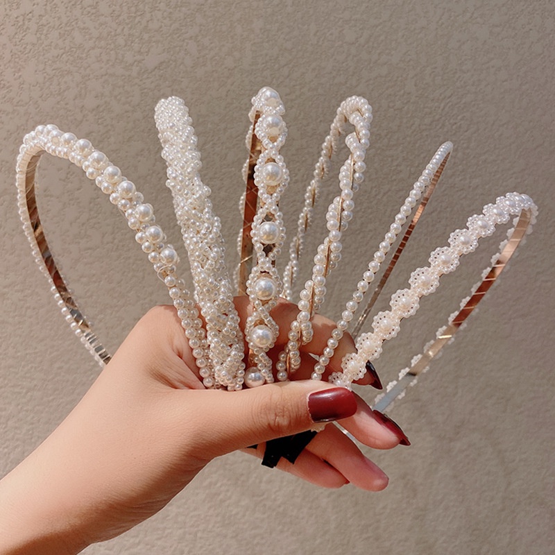 Băng đô bờm cài tóc đính đá hạt ngọc trai phong cách Hàn Quốc tiểu thư mã PK-022