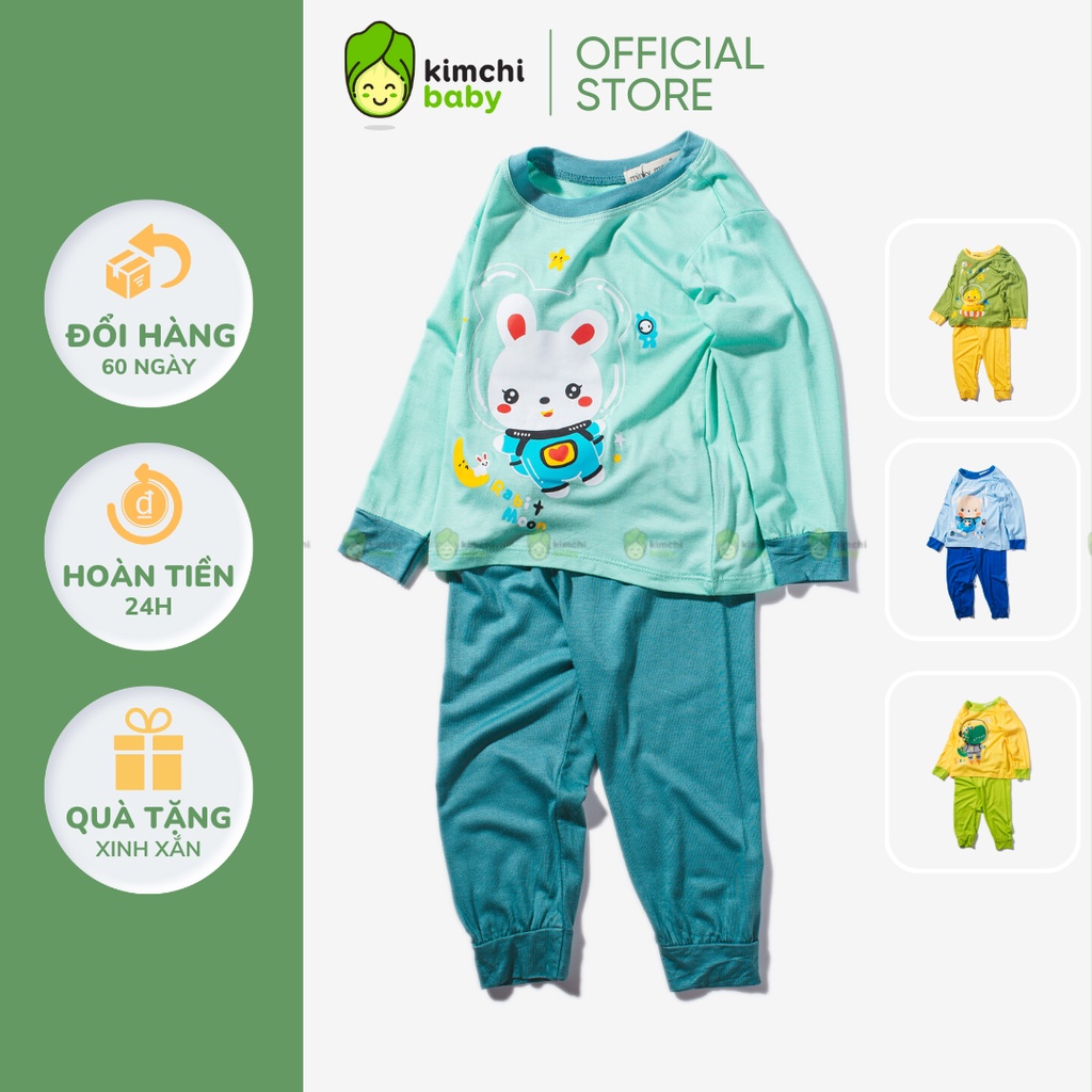 Bộ Thun Lạnh Dài Tay Cho Bé Gái, Bé Trai Minky Mom Hoạ Tiết Vũ Trụ Viền Cổ, Bộ Quần Áo Cho Bé Mặc Nhà Thu Đông MKMTD2204