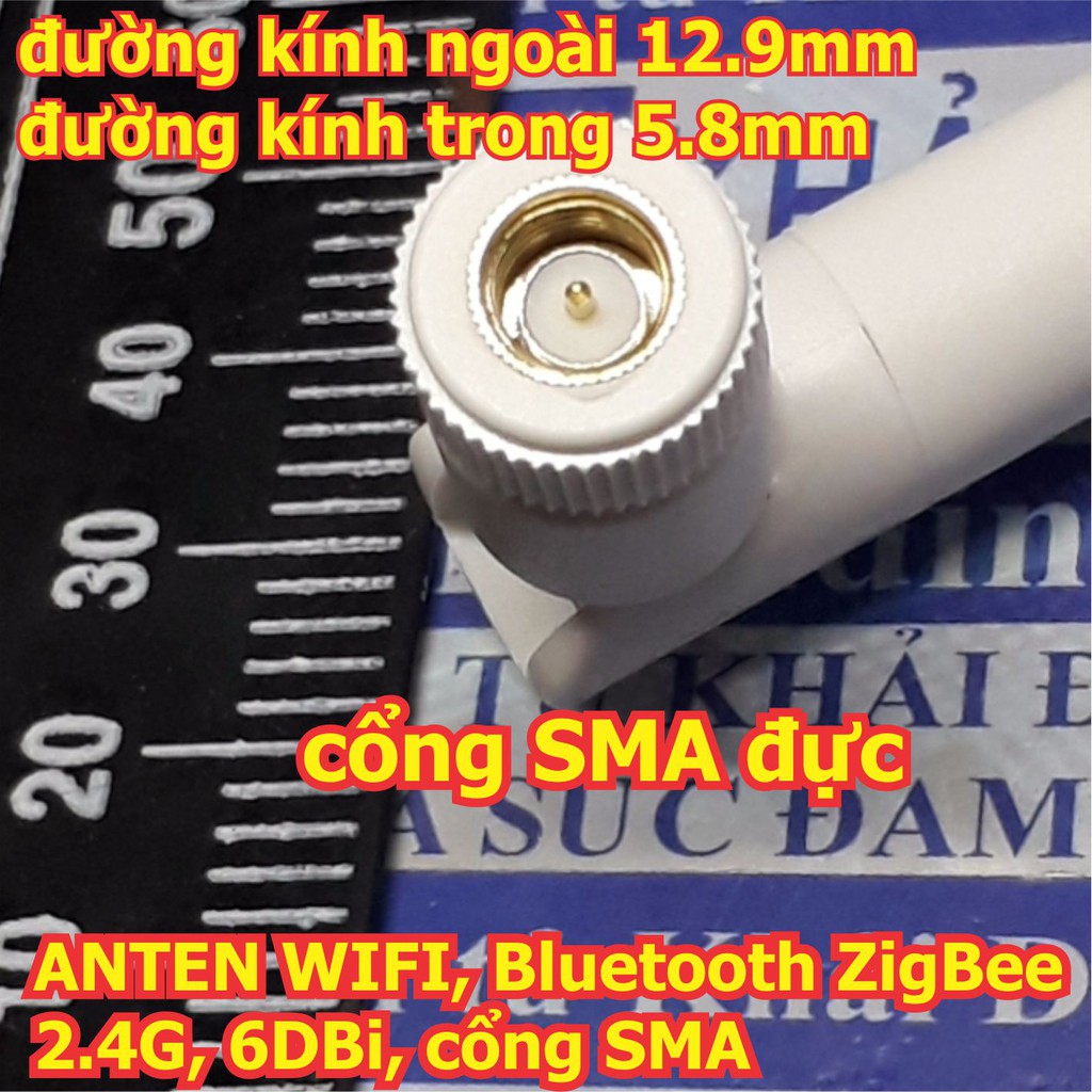 ANTEN WIFI, Bluetooth ZigBee 2.4G, 6DBi, cổng SMA, dài 16cm, đầu cổng đực kde5355