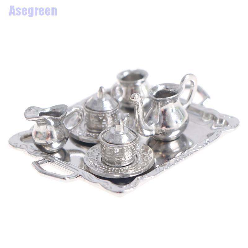 Bộ Ấm Trà Kim Loại Bạc Tỉ Lệ 10 1 / 12 Trang Trí Nhà Búp Bê