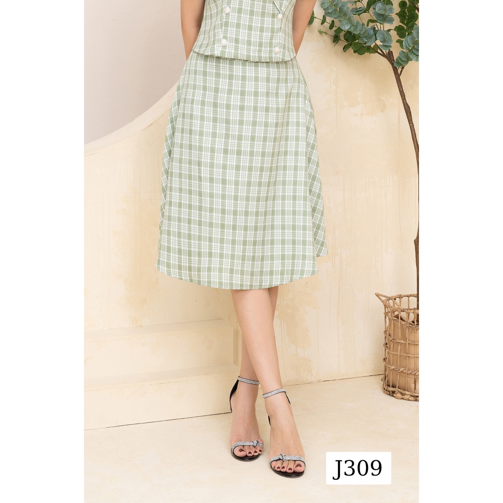 Chân váy công sở CITI MODE FASHION thiết kế dáng xoè kẻ xanh J309