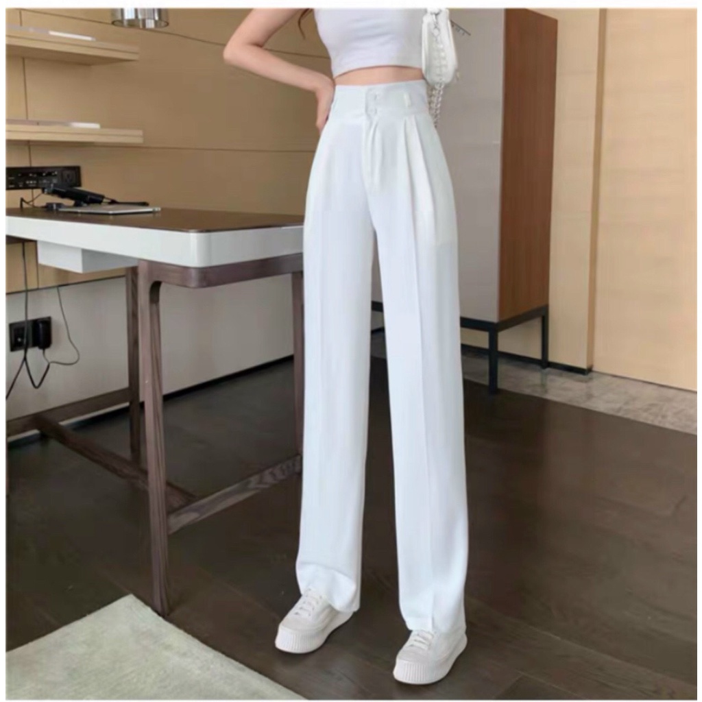 Quần ống suông lưng cao, 2 cúc form dài chất đẹp