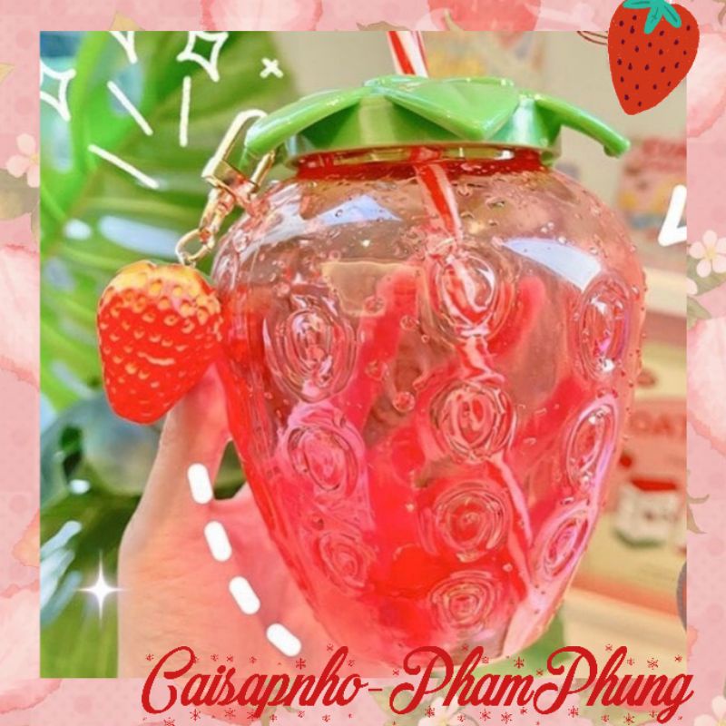 Ly nước hình quả dâu tây , Ly dâu tây 500ml có ống hút và móc khóa như hình | BigBuy360 - bigbuy360.vn