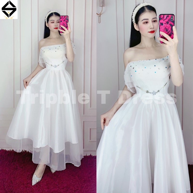 Đầm dự tiệc kết cườm tròn mặc được 2 kiểu TRIPBLE T DRESS - size M/L (kèm ảnh thật) MS33Y
