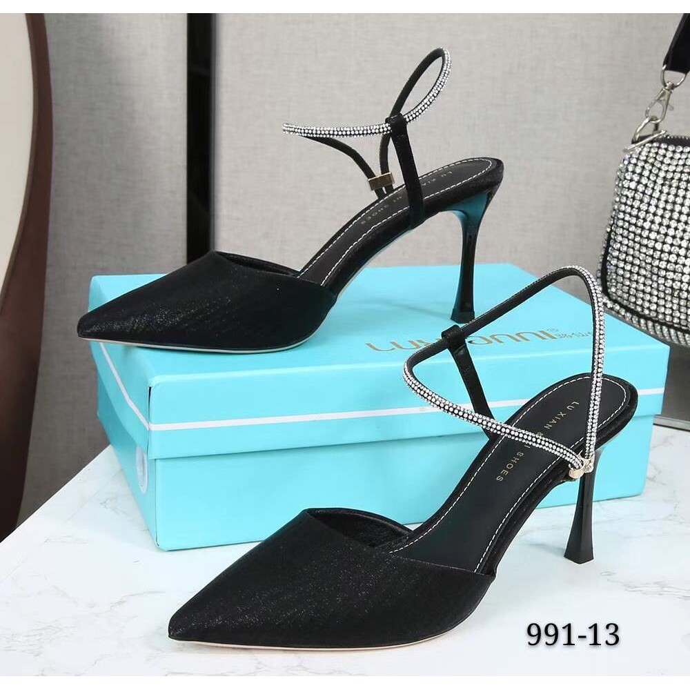 FULLBOX Giày cao gót 7 phân sandal phối quai cài đính đá