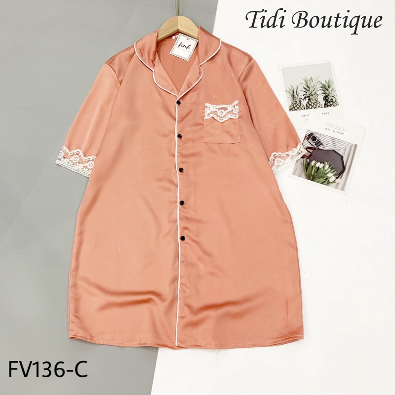 Đầm ngủ lụa Satin cổ pijama dáng suông trơn nhiều màu phối ren chất mát lịm🍀[HÀNG ĐẸP CHUẨN][ẢNH THẬT +VIDEO] | BigBuy360 - bigbuy360.vn
