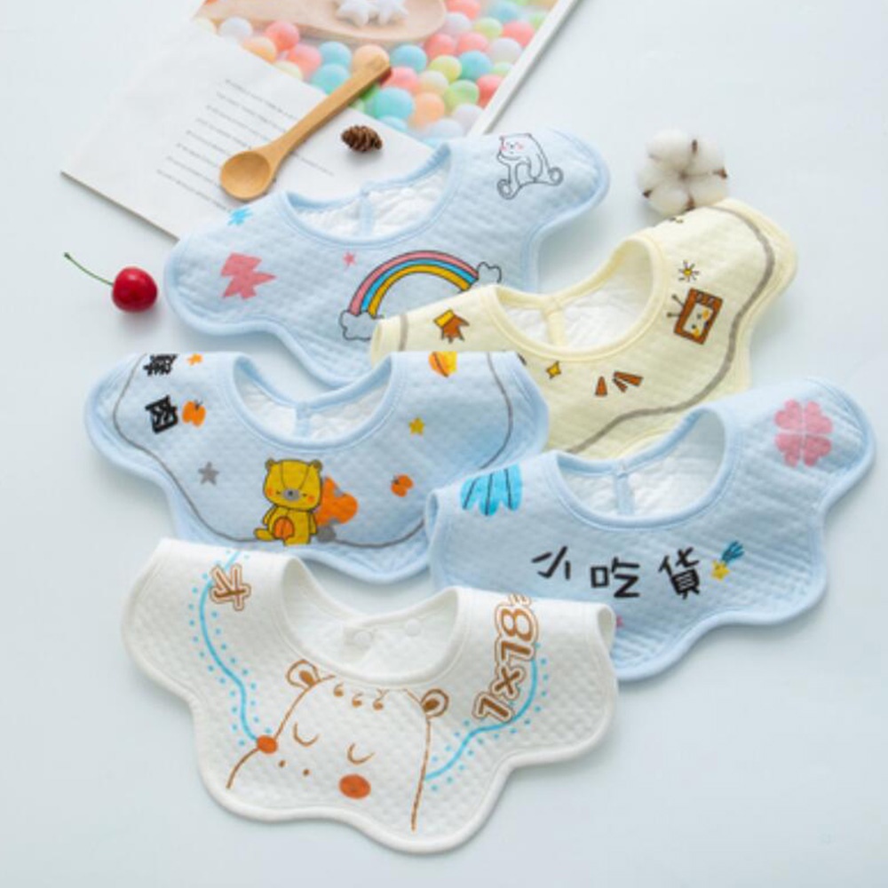 Set 5 yếm ăn hình tròn 360 độ chống thấm nước xinh xắn cho bé