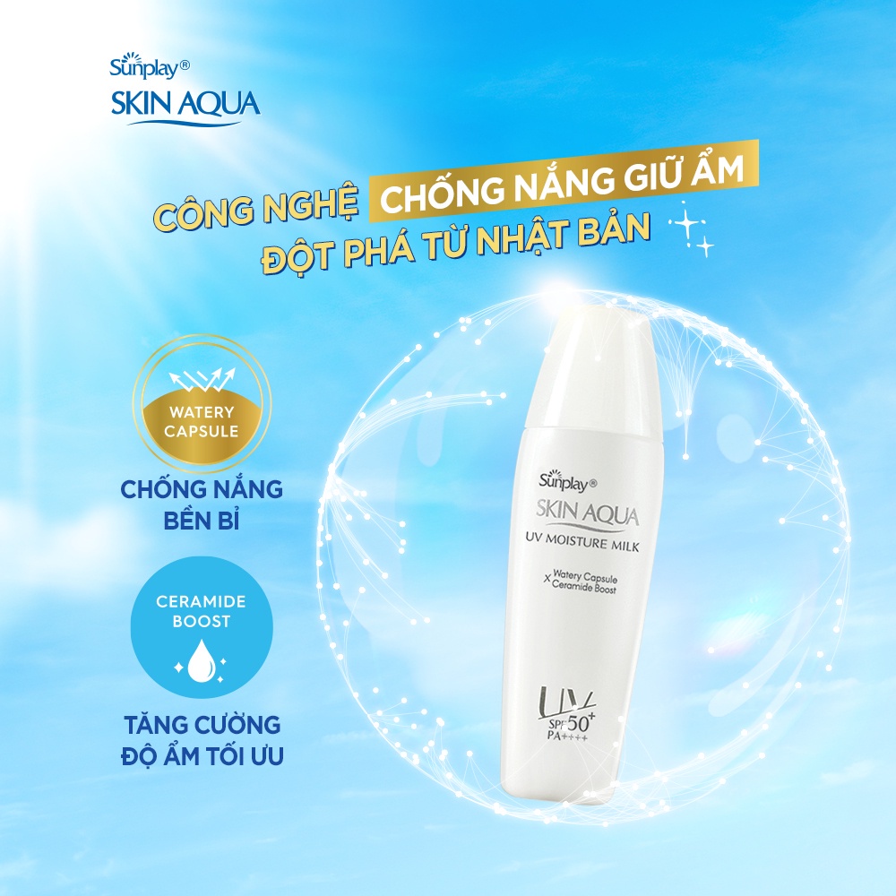 Sữa chống nắng dưỡng ẩm da mịn Sunplay skin aqua uv moisture milk spf50+.kem chống nắng túp 30g suckhoechomoinha