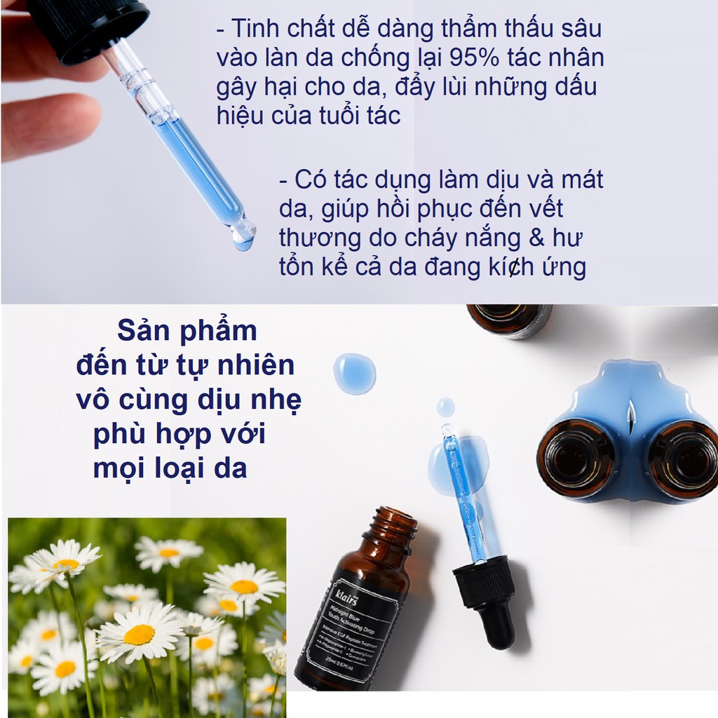 Serum Klairs Midnight, Tinh chất phục hồi tổn thương da Klairs Midnight Blue Drop 20ml dưỡng ẩm cho da nhạy cảm