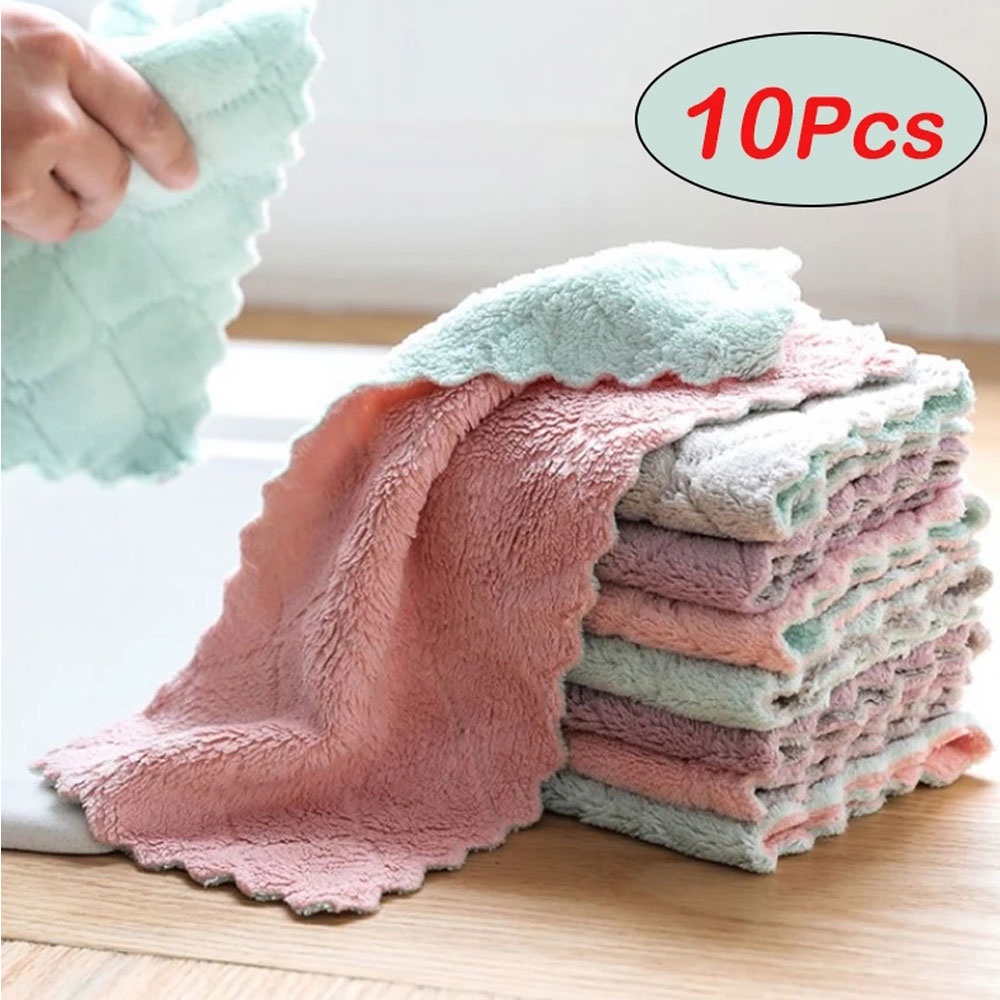 Set 10 Khăn Vi Sợi Thấm Hút Nước Chống Dính Tiện Dụng Cho Nhà Bếp
