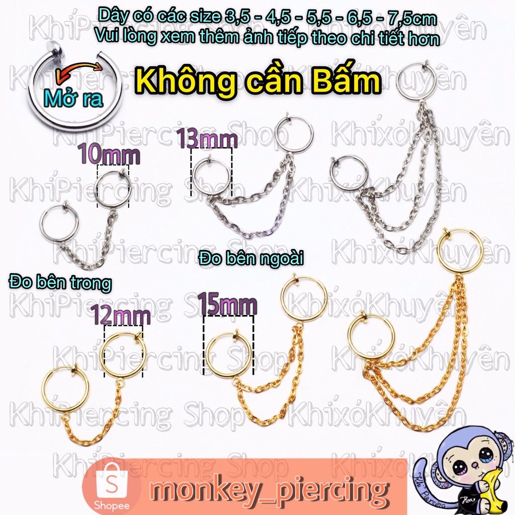 Khuyên kẹp không cần bấm lỗ tai , khuyên kẹp giả dây xích . Giá bán 1 cái