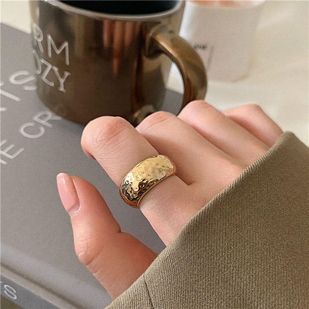 MOCHO Nhẫn Đeo Ngón Tay Bản Rộng Họa Tiết Hình Học Thời Trang Có Thể Điều Chỉnh Cho Nữ