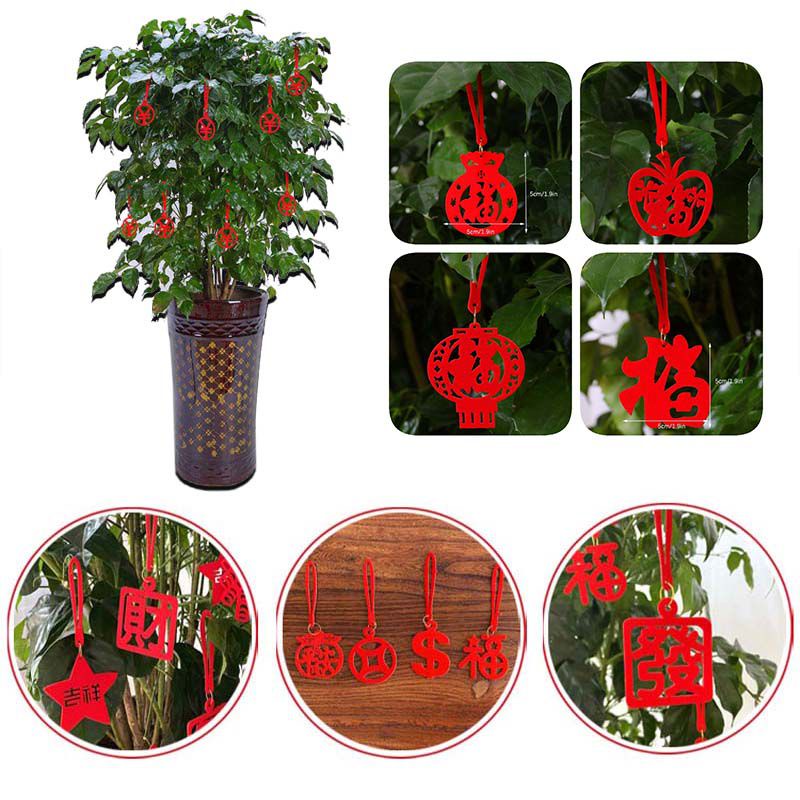Set 8 phụ kiện treo màu đỏ trang trí cho cây bonsai vào ngày Tết Trung Quốc CNY