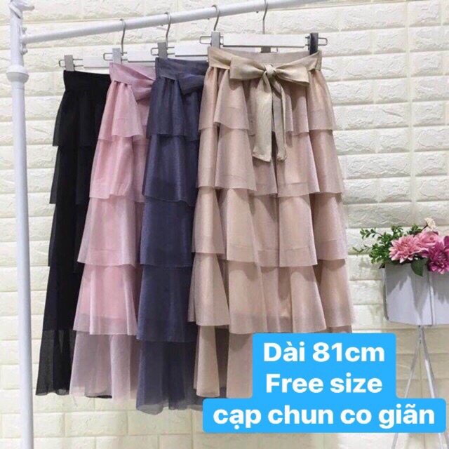 Chân váy tầng nơ dáng dài, Chân váy maxi 5 tầng vải von CV903 - NhiNhiShop