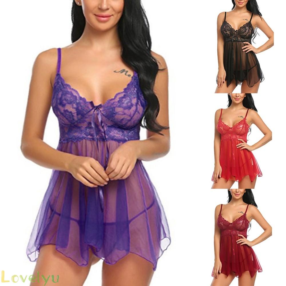 【LOVELYU】Women Mesh Chemise Nightie Nightdress Lingerie Club Bodysuit Dress Nightie【Good Quality】
