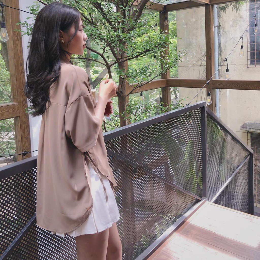 Áo sơ mi lụa form rộng tay ngắn, sơ mi cộc tay có dây rút hông nhiều màu chất lụa mát đuôi tôm