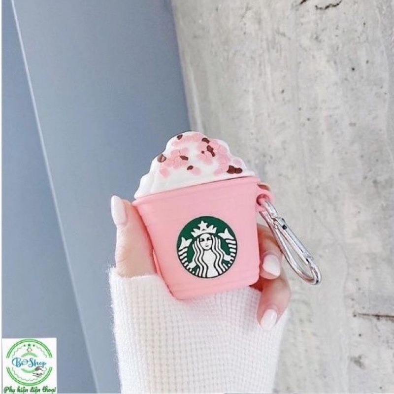 ⚡ Tặng kèm móc ⚡ Case bao airpod silicon 1 2 Pro 3 Starbucks pink Coffee - Vỏ bọc đựng tai nghe không dây i12...AirPods