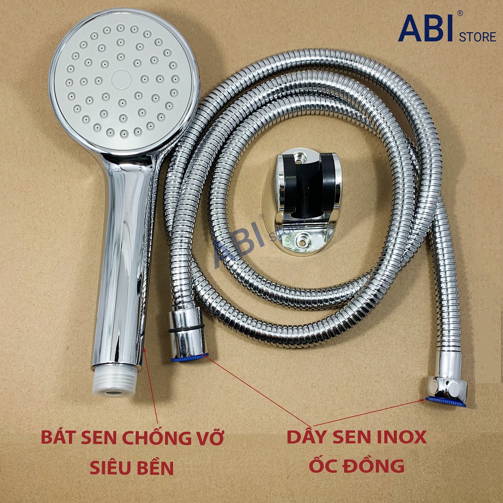 Bộ dây bát sen chống vỡ ( dây inox, ốc đồng, chống xoắn, dây rút lõi 3 lớp chịu áp 40 tầng )