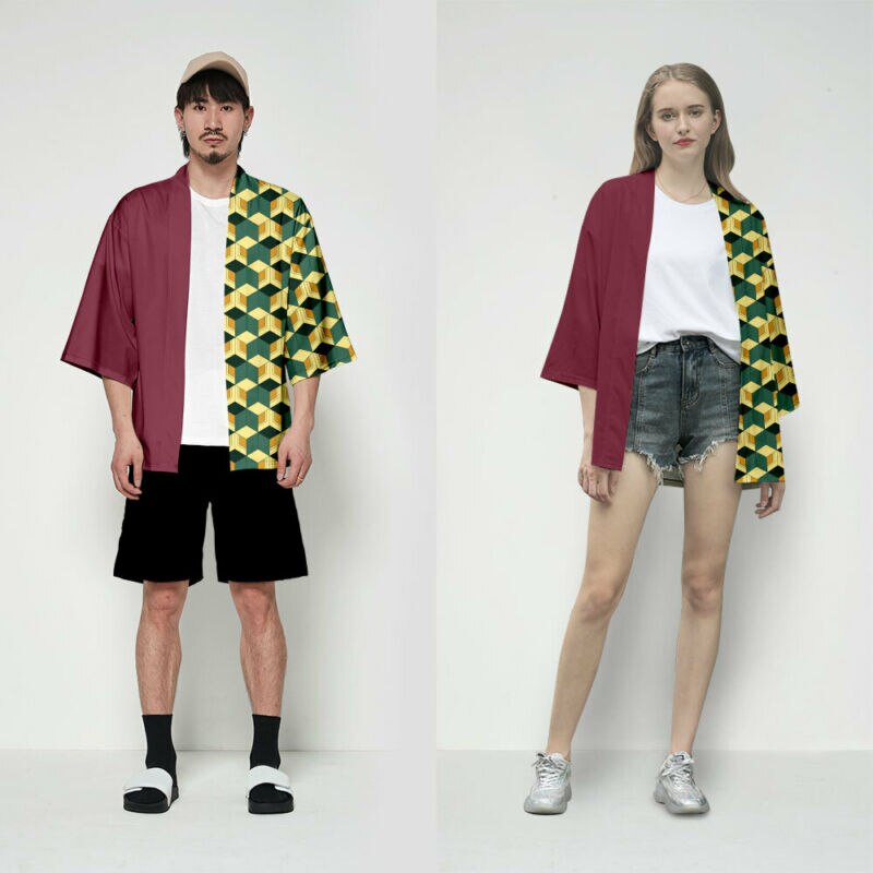 Áo Choàng Kimono Hóa Trang Kimetsu No Yaiba Tanjiro Kamado Dùng Để Hóa Trang Halloween Cho Bé Trai