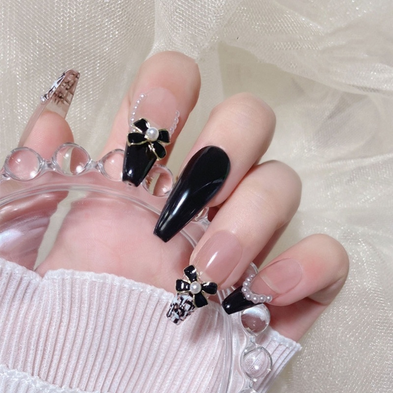 Set 10 Phụ Kiện Trang Trí Móng Tay 3D Hình Nơ Đính Ngọc Trai Xinh Xắn
