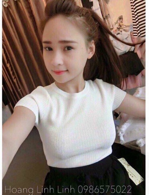 Áo croptop len tăm tay ngắn