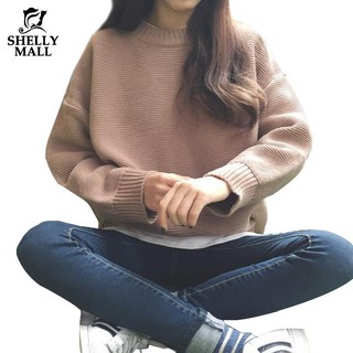 Áo sweater dệt kim màu trơn phong cách hàn quốc