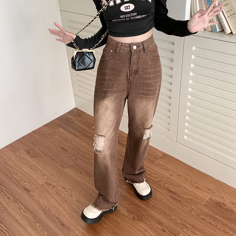 Set Áo Thun Dài Tay 2 Dây + Quần jeans Dài Ống Rộng Thời Trang Nữ