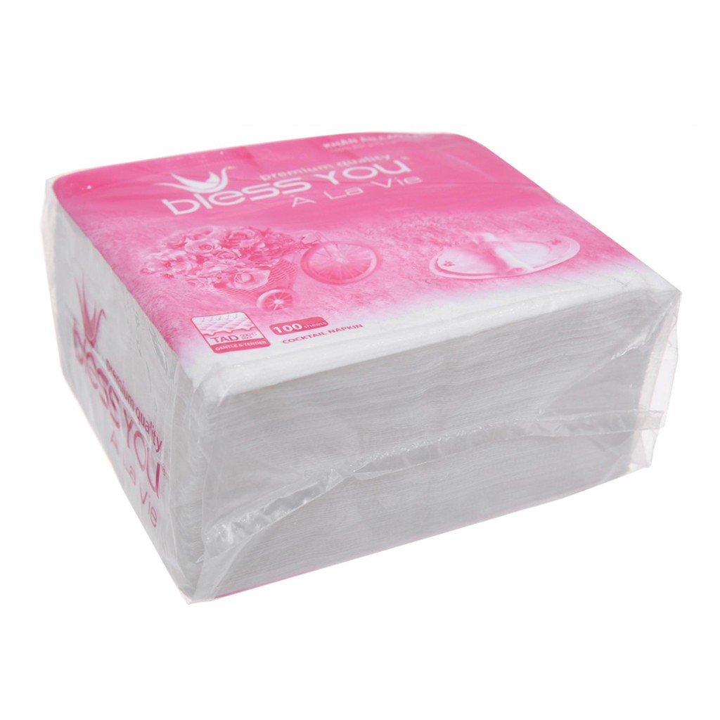 Khăn Giấy Ăn Bless You 1 Lớp Cao Cấp Gói 100 Tờ 23x23cm