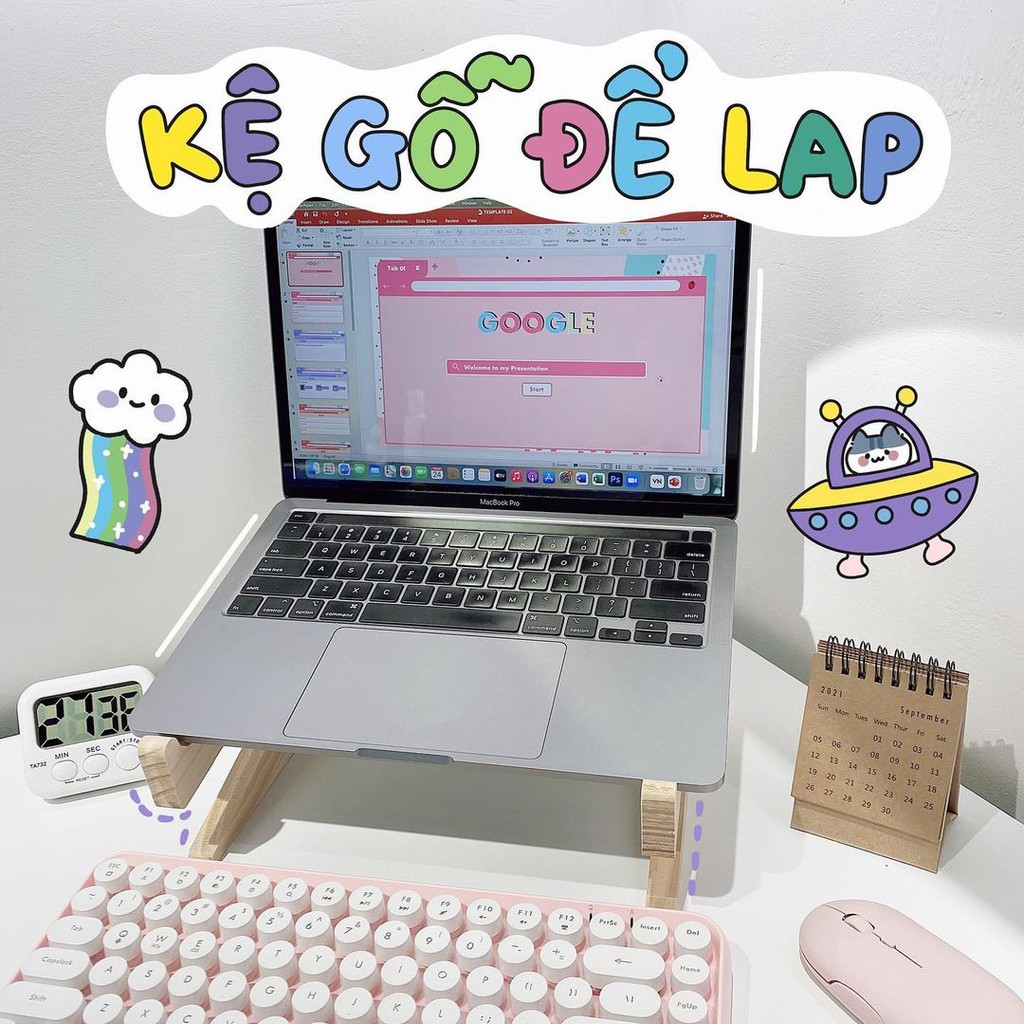 Kệ gỗ, giá đỡ để laptop, máy tính xách tay  có ngăn để bàn phím sáng tạo, chắc chắn, sang trọng