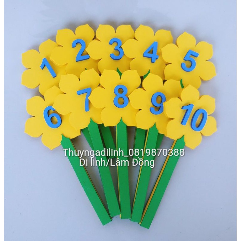 Bộ 10 hoa ( số 1-10) mút xốp 5 ly mầm non 10cmx21.5cm