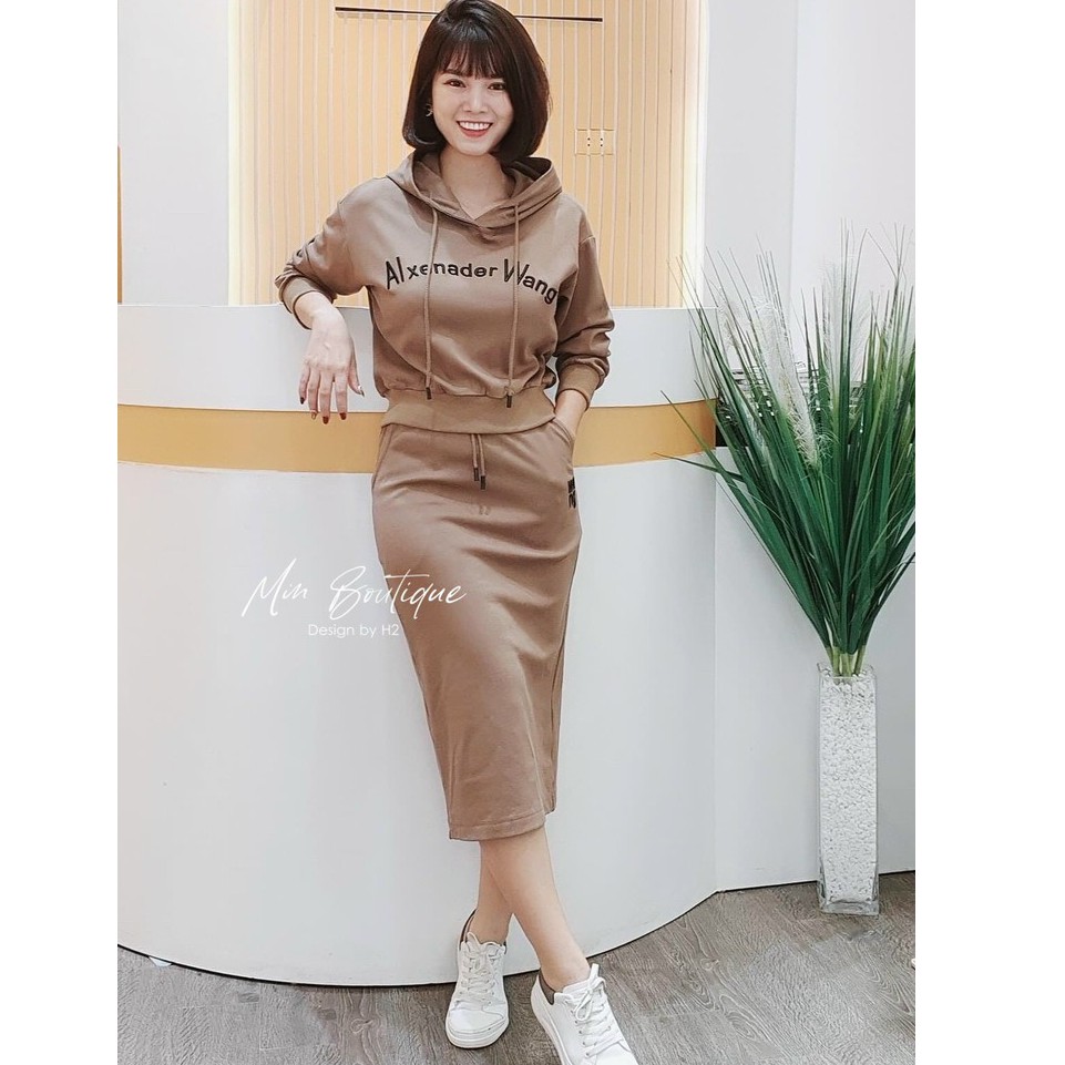 set bộ váy áo dài tay thêu chữ wang 2 màu | BigBuy360 - bigbuy360.vn