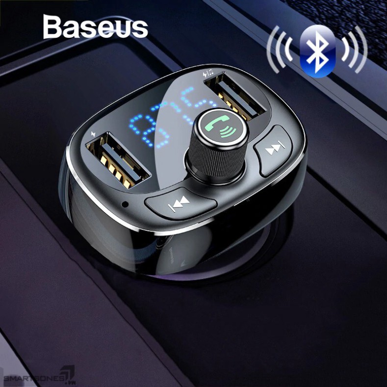 Tẩu sạc Baseus S09 trên ô tô  3.4A kết nối điện thoại qua Bluetooth V4.2, tích hợp Radio FM, nghe nhạc qua USB, TF
