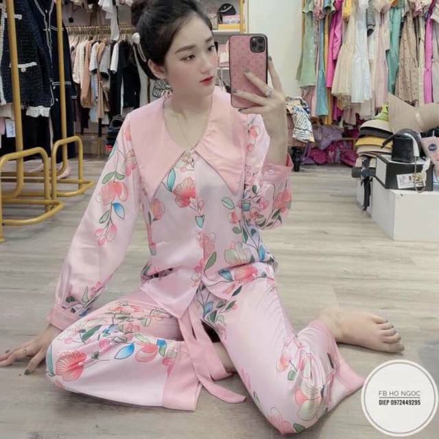 Pijama lụa cổ sen