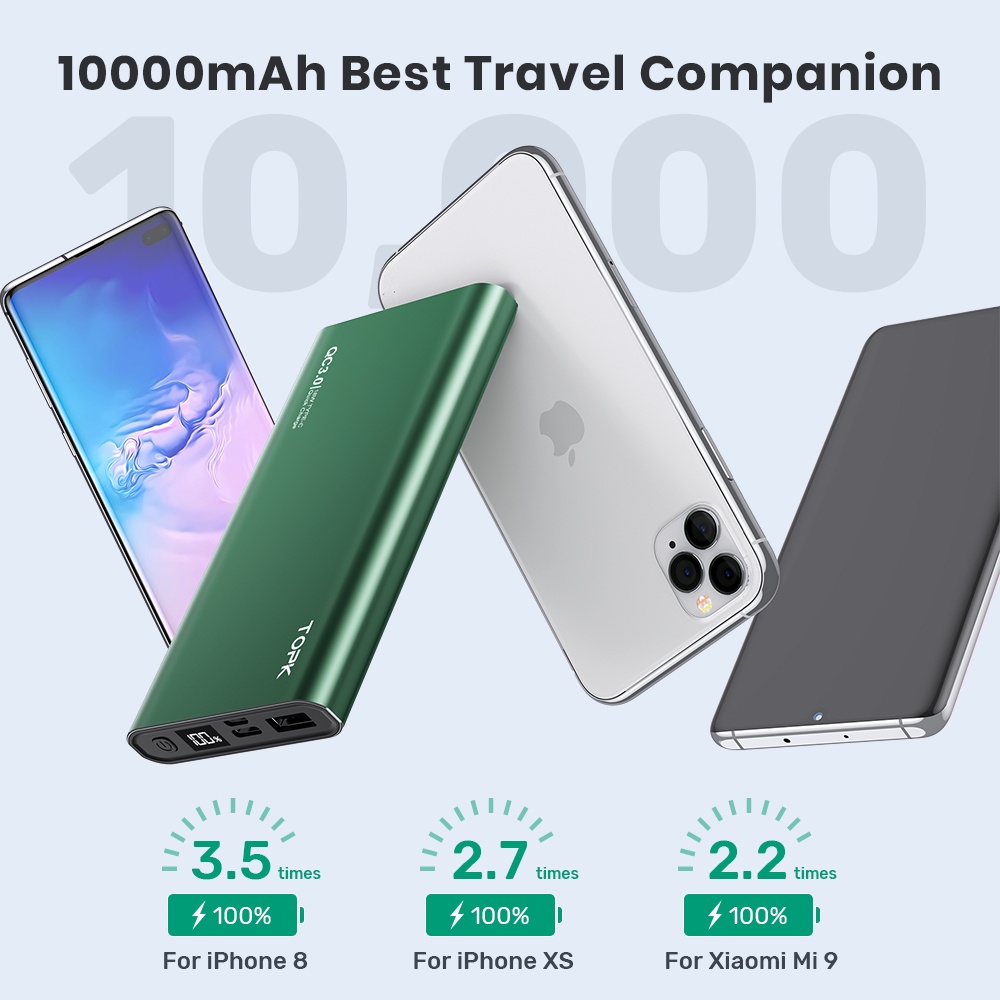 Sạc Dự Phòng 18W TOPK I1006P 10000mAh 2 Cổng Dung Lượng Có Màn Hình Điện Tử Cho iPhone Huawei Samsung Xiaomi Oppo Vivo Realme