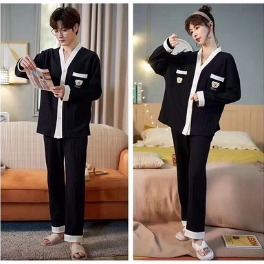 Bộ đồ ngủ pijama cotton tay dài dáng rộng thời trang xuân thu cho nam