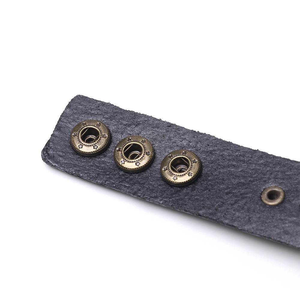 Vòng Tay Da Bản Rộng Có Khóa Hợp Kim Phong Cách Punk Cổ Điển