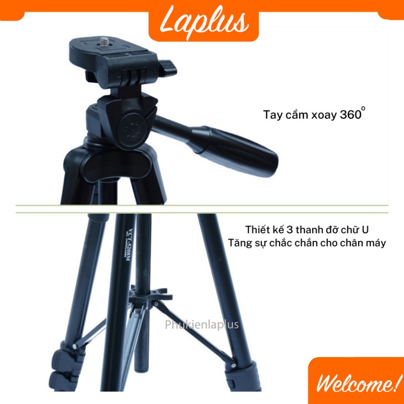 Chân máy ảnh, tripod Yunteng Model 5208RM, khung nhôm cao cấp