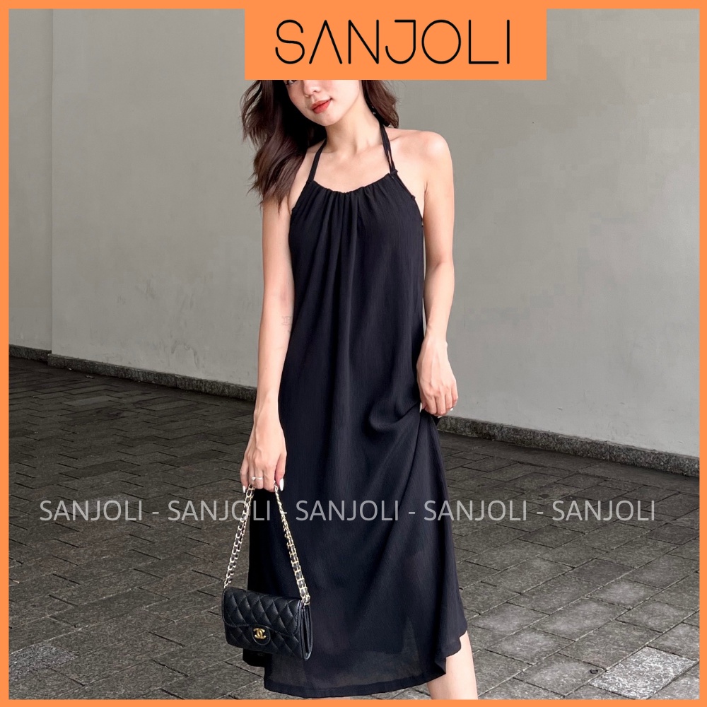 Đầm Maxi Hở Lưng SANJOLI Váy Cổ Yếm Nữ Suông Dài Thiết Kế Đi Biển Xinh Chất Vải Đũi Dự Tiệc Cưới Sang Trọng VD062 | BigBuy360 - bigbuy360.vn
