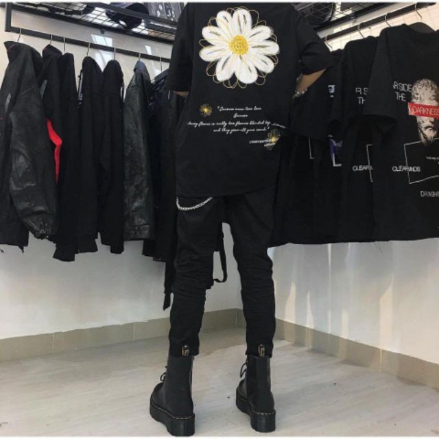 ÁO THUN PHÔNG RỘNG TAY LỠ, THỜI TRANG UNISEX HỌA TIẾT BÔNG CÚC TEEN MSO98