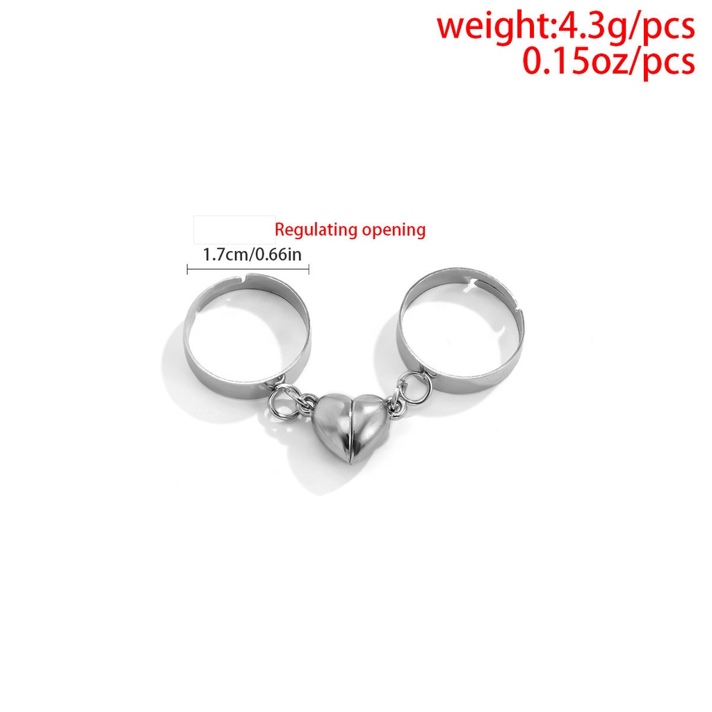 Set 2 Nhẫn Bạc Nam Châm Hình Trái Tim Thời Trang