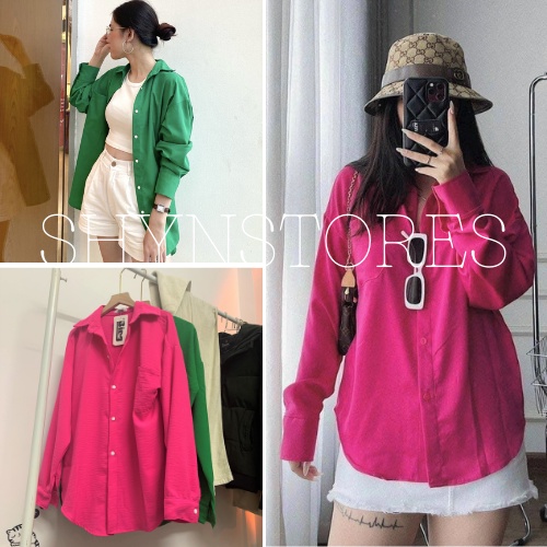 Áo sơ mi nữ dài tay túi ngực vintage form rộng vải đũi cao cấp Shynstores | WebRaoVat - webraovat.net.vn