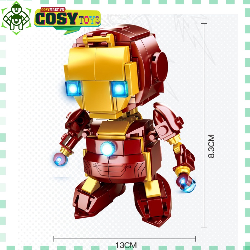 Đồ chơi lắp ghép xếp hình Iron Man của phe Avenger với 216 mảnh ghép, mẫu lớn, khớp có cử động được và nhiều chi tiết ch