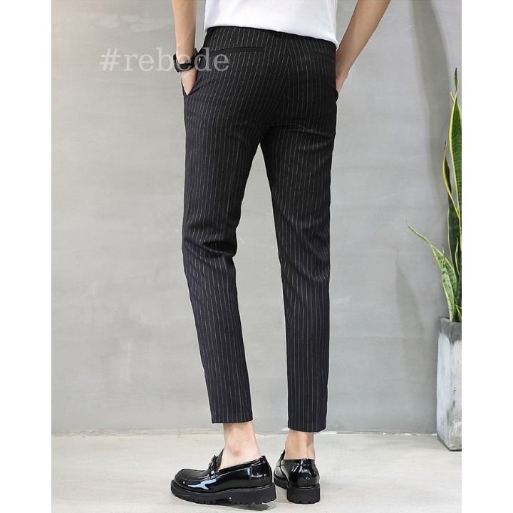 Quần tây đen nam kẻ sọc caro trắng ống suông, quần âu mặc công sở cao cấp - Rebede | BigBuy360 - bigbuy360.vn