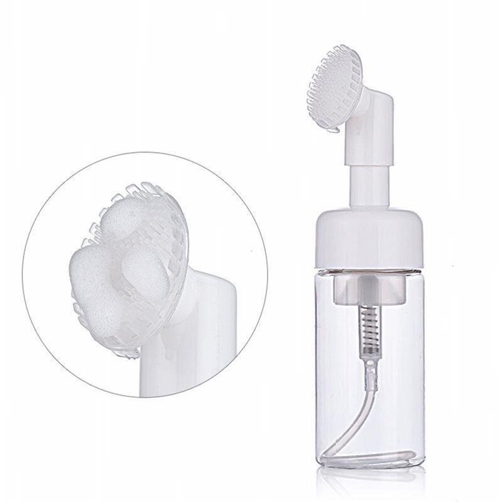 [Hàng mới về] Chai rỗng dạng nhấn 120ml/150ml đựng kem mousse rửa mặt tạo bọt kèm đầu bàn chải silicon