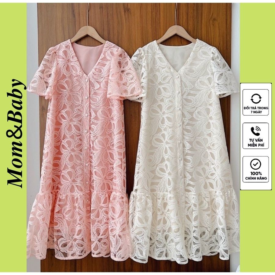 Đầm Bầu Váy Bầu Dự Tiệc Mùa Hè Thiết Kế Vải Ren Cao Cấp Cổ Tim Sang Chảnh M577 Mom and Baby