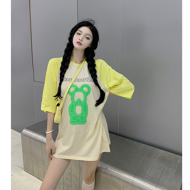 Áo Thun Tay Ngắn Họa Tiết Graffiti Màu Sắc Tương Phản Thời Trang Mùa Hè Cho Nữ