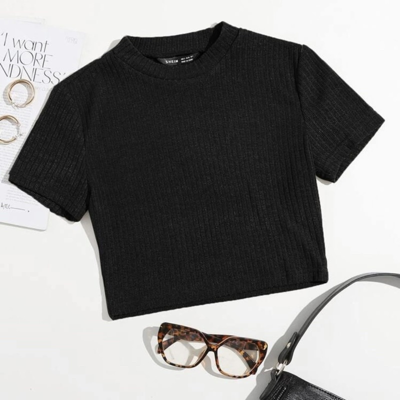 Áo croptop nữ ngắn tay thun gân SHEIN Aimee closet